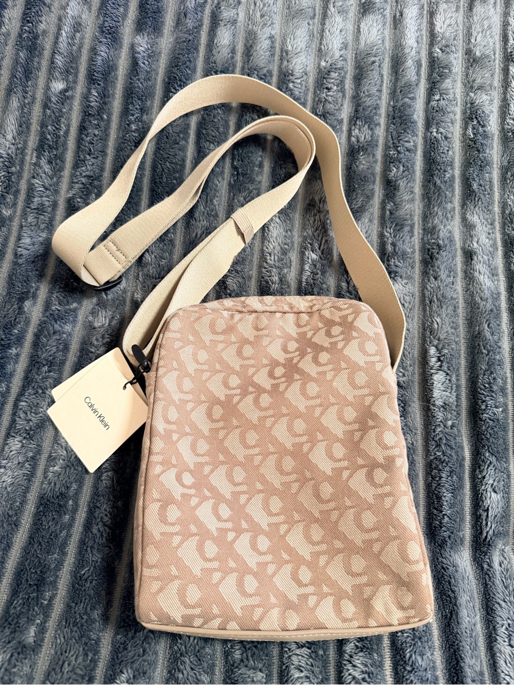 Calvin Klein Cream & Tan Logo Jacquard Crossbody Bag